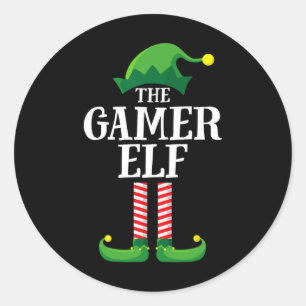 Gamer-Elf passende Familien-Gruppen-Weihnachtsfeie Runder Aufkleber
