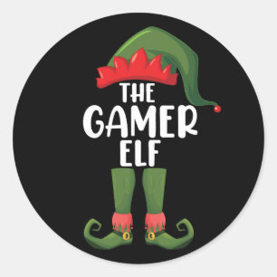 Gamer-Elfe passend zur Familie Weihnachten Gamer Runder Aufkleber