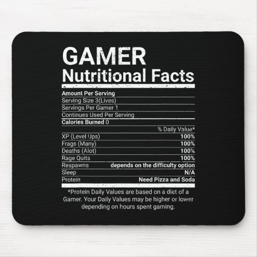 Gamer-Ernährungsfakten Videospiele Computer-Nerd  Mousepad (Vorne)