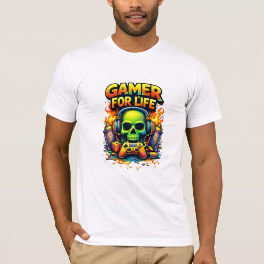 Gamer Fürs Leben – Bold Skull Gaming Design T-Shirt (Vorderseite)