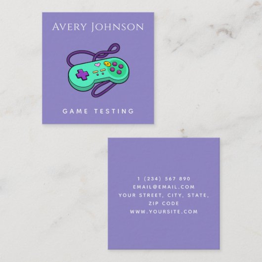 Gamer Game Tester Modern Green Joystick Retro Geek Quadratische Visitenkarte (Vorne/Hinten)