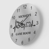 Gamer Gaming Heartbeat Monogram Silver Große Wanduhr (Winkel)