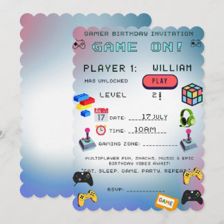 Gamer-Geburtstagseinladung – Level Up Party-Karte  Einladung