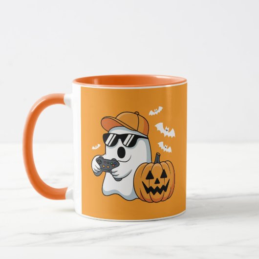 Gamer Geist Kürbis Controller Halloween Cool Tasse (Links)