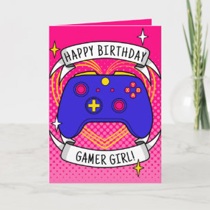 Gamer Girl Blue Controller Geburtstag Karte