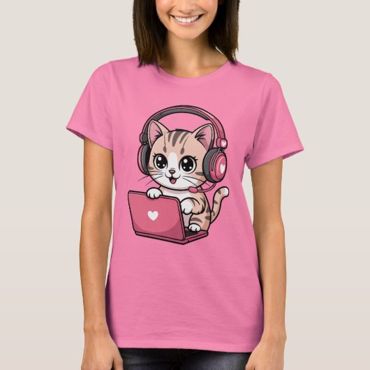 Gamer Girl Cat Gaming Cute T-Shirt (Vorderseite)