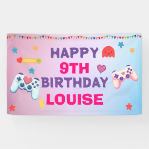 Gamer Girl Colorful Pink Video Game Geburtstag Banner