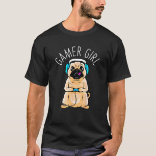 Gamer Girl Dog Gaming Mops Dog Niedliches Video Ga T-Shirt