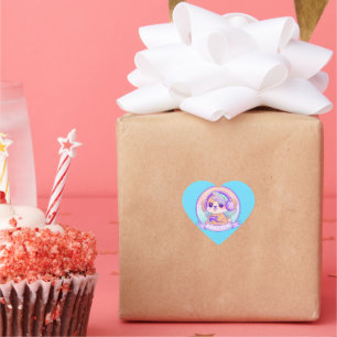 Gamer Girl Kawaii Chibi Dog Baby Blue mit Name Herz-Aufkleber