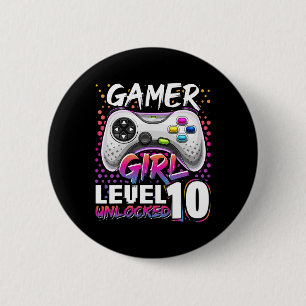 Gamer Girl Level 10 Entsperrtes Videospiel Geburts Button