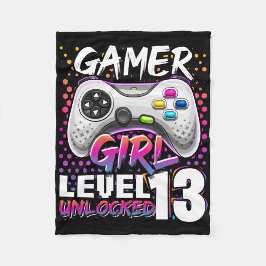 Gamer Girl Level 13 Entsperrtes Videospiel 13. Geb Fleecedecke (Vorderseite)