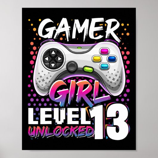 Gamer Girl Level 13 Entsperrtes Videospiel 13. Geb Poster (Vorne)