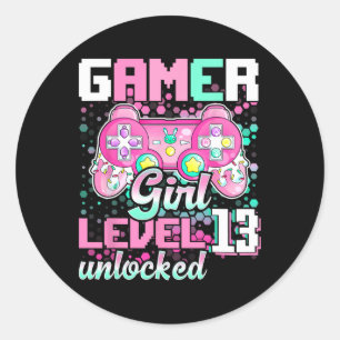Gamer Girl Level 13 Entsperrtes Videospiel 13. Geb Runder Aufkleber