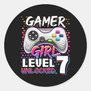 Gamer Girl Level 7 Unlock Video Game 7. Geburtstag Runder Aufkleber