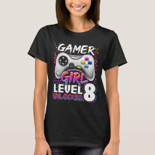 Gamer Girl Level 8 Entsperrtes Videospiel 8. Gebur T-Shirt