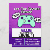 Gamer Girl Lila 11. Geburtstag Einladung (Vorne/Hinten)