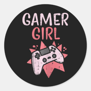 Gamer Girl Pink Game Controller Niedlich Video Gam Runder Aufkleber