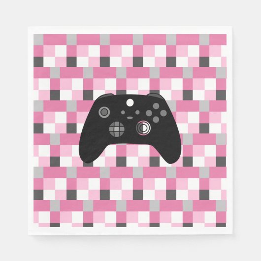 Gamer Girl Pink Pixel und Black Birthday Serviette (Vorderseite)