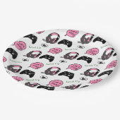 Gamer Girl Pink und Black Birthday Pappteller (Schrägansicht)