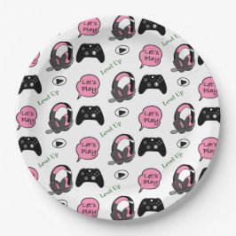 Gamer Girl Pink und Black Birthday Pappteller