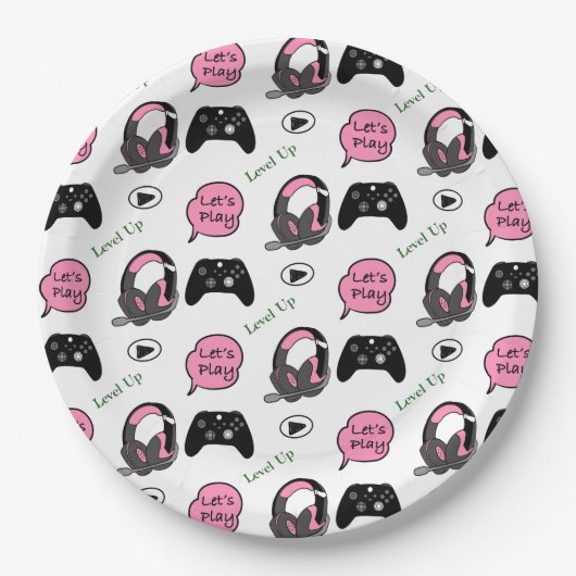 Gamer Girl Pink und Black Birthday Pappteller (Vorderseite)