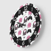 Gamer Girl Pink und Black Große Wanduhr (Winkel)
