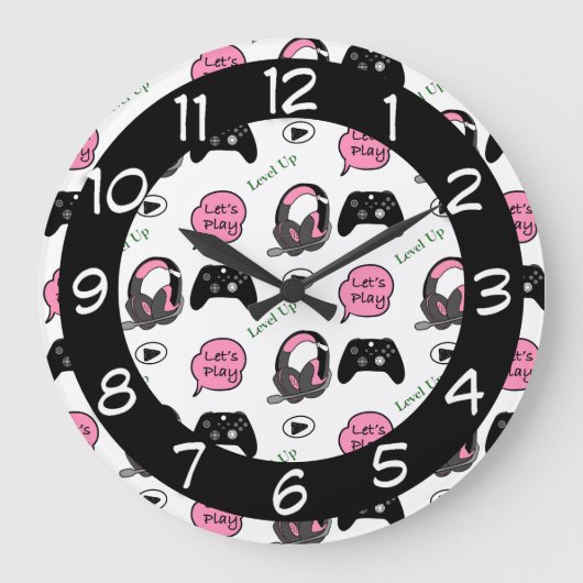 Gamer Girl Pink und Black Große Wanduhr (Vorderseite)