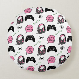 Gamer Girl Pink und Black Rundes Kissen
