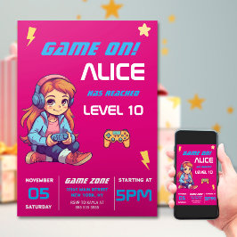 Gamer Girl Pink Video Game Geburtstag Einladung