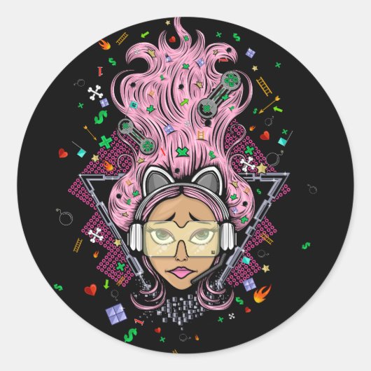 Gamer Girl Runder Aufkleber (Vorderseite)