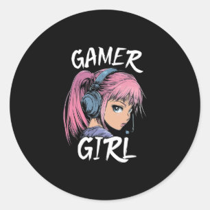 Gamer Girl-Shirt für Mädchen, Teenager, Frauen, Vi Runder Aufkleber