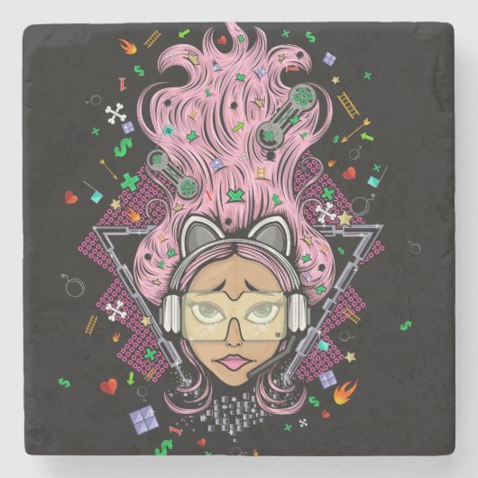 Gamer Girl Steinuntersetzer (Vorderseite)