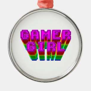 Gamer Girl Text Silbernes Ornament