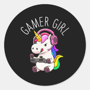 Gamer Girl Unicorn Gaming Niedlich Video Game Gift Runder Aufkleber