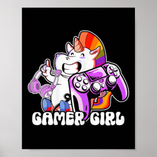 Gamer Girl Unicorn Gaming Niedliches Videospiel Lo Poster