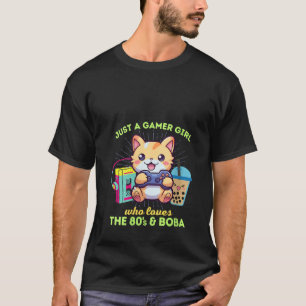 Gamer Girl Who Lieben Cats Gaming Boba Der 80er Ka T-Shirt