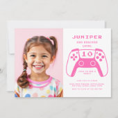 Gamer Girls Pink Kindergeburtstag Party Foto Einladung (Vorderseite)