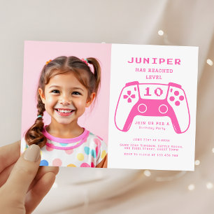 Gamer Girls Rosa Kindergeburtstagsfeier Foto Einladung