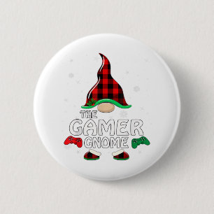 Gamer Gnome Buffalo Kariert Matching Family Christ Button