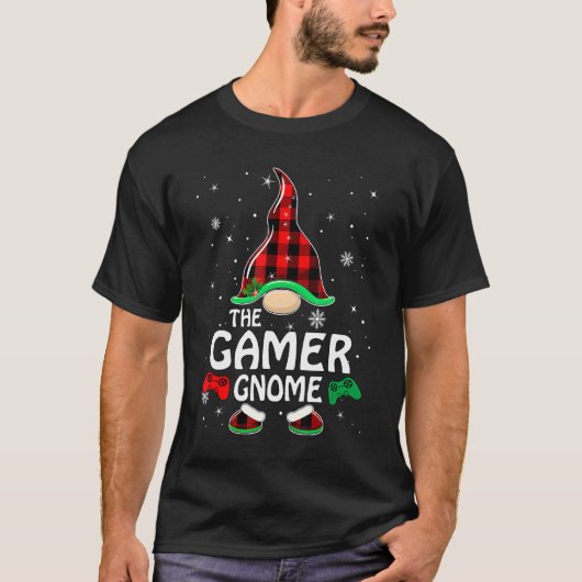 Gamer Gnome Buffalo Kariert Matching Family Christ T-Shirt (Vorderseite)
