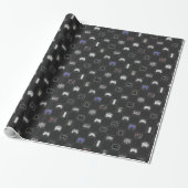 Gamer Grau Schwarzes Retro-Pixel-Controller-Muster Geschenkpapier (Ungerollt)