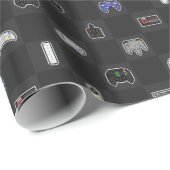 Gamer Grau Schwarzes Retro-Pixel-Controller-Muster Geschenkpapier (Rolleneckpunkt)