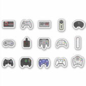 Gamer Gray Black Retro Pixel Art Controller Aufkleber (Vorderseite)