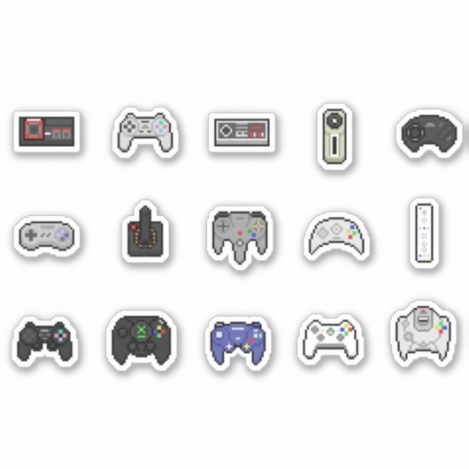 Gamer Gray Black Retro Pixel Art Controller Aufkleber (Vorderseite)
