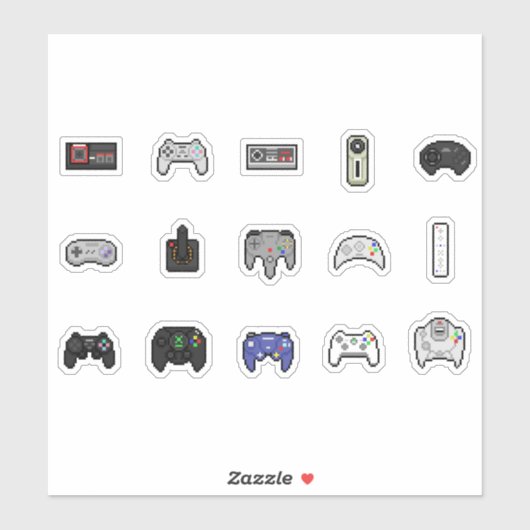 Gamer Gray Black Retro Pixel Art Controller Aufkleber (Blatt)