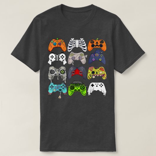 Gamer Halloween Pumpkin Skeleton Zombie Gaming Con T-Shirt (Design vorne)