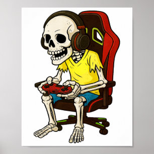 Gamer Halloween-Skelett Gruseliger Gaming-Videospi Poster