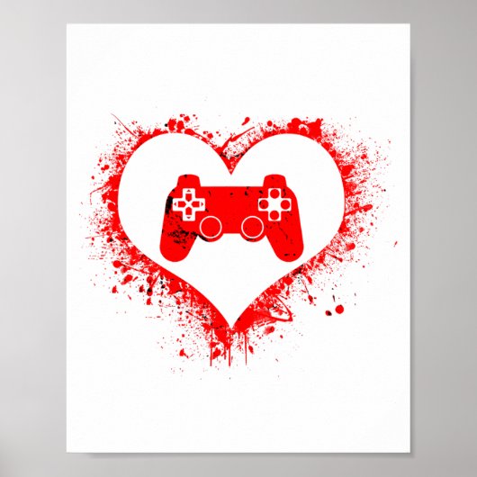 Gamer Heart Valentines Day Video Games Boys Kids T Poster (Vorne)