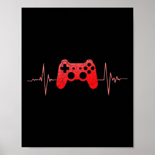 Gamer Heartbeat Puls Video Game Controller Gaming Poster (Vorne)