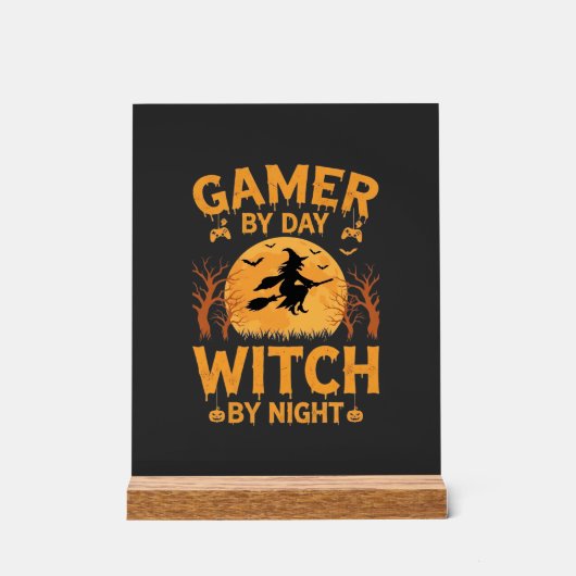 Gamer-Hexe Halloween-Gaming-Design Acrylschild (Vorderseite)